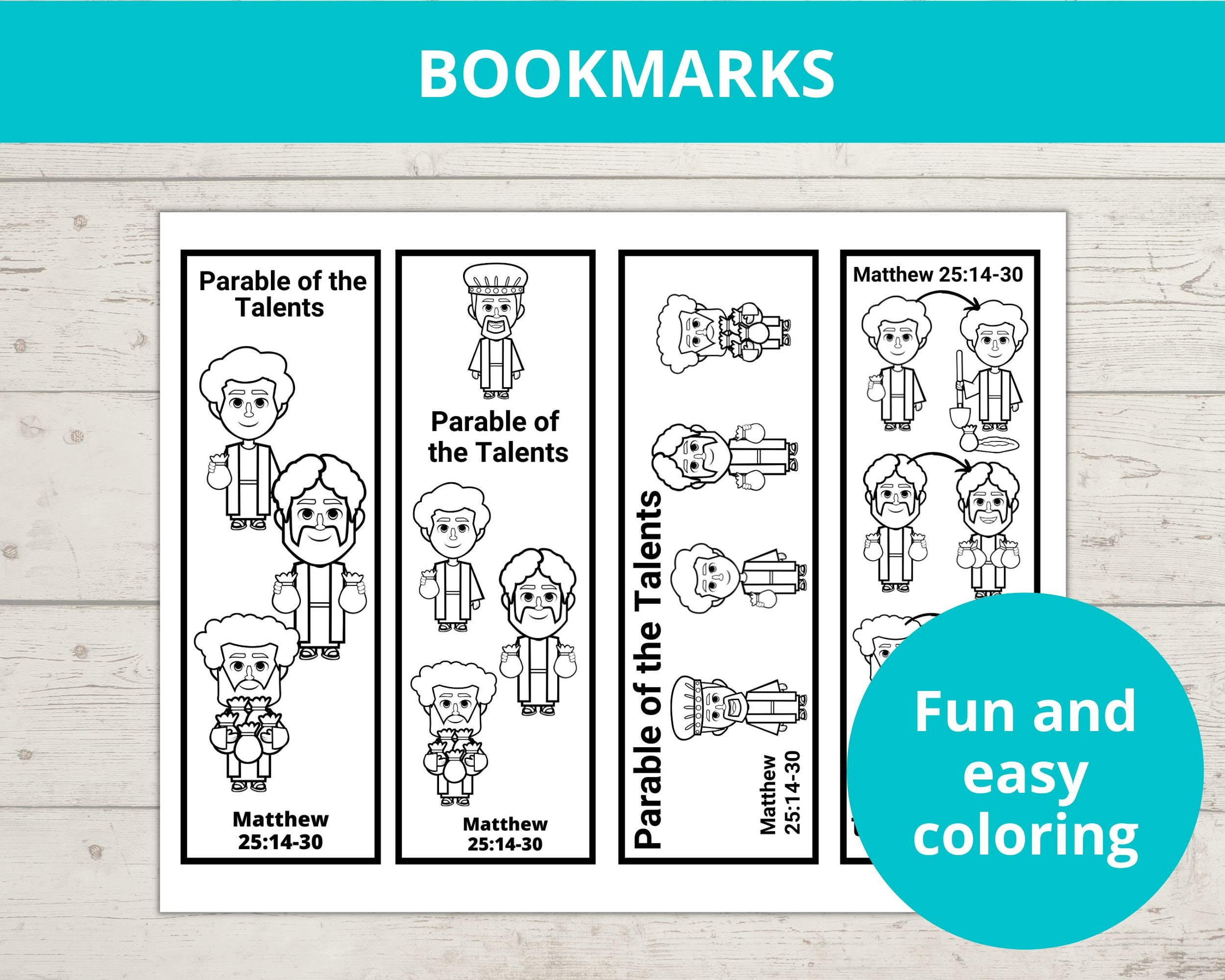 Parable of the talents parables of jesus bible story crafts sunday school activity mini book word search i spy bible book marks