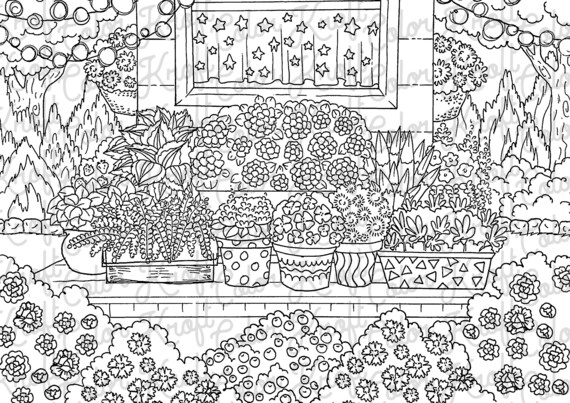 Potted paradise digital download coloring adult coloring