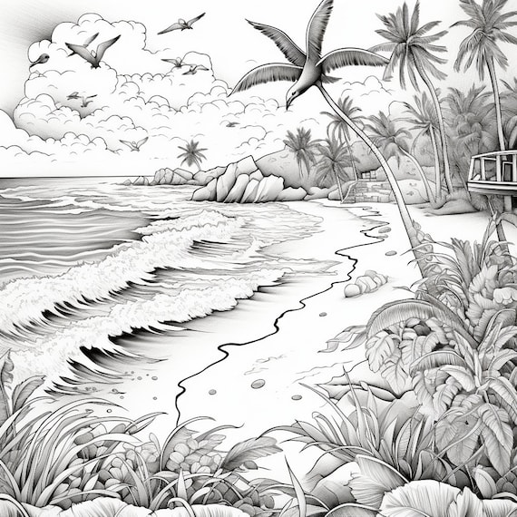 Instant download tropical paradise coloring book pages pdf adult coloring pages