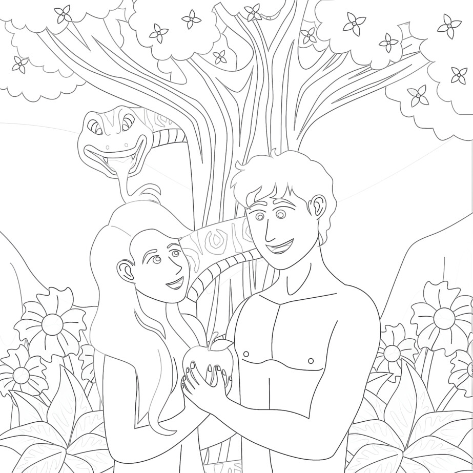 Adam and eve coloring page