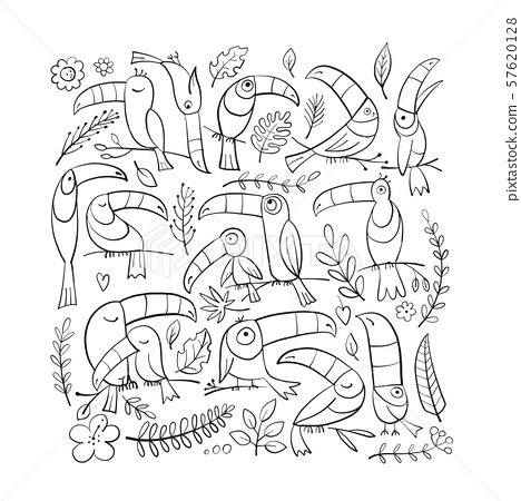 Toucans paradise tropical bird coloring page
