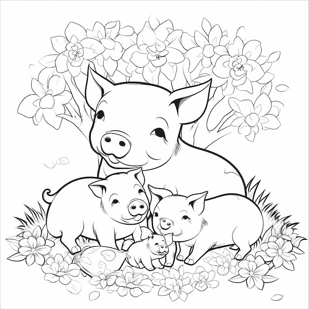 Premium ai image piggy paradise serene coloring page for little artists