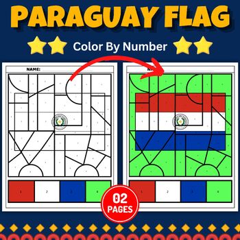 Paraguay flag color by number coloring page