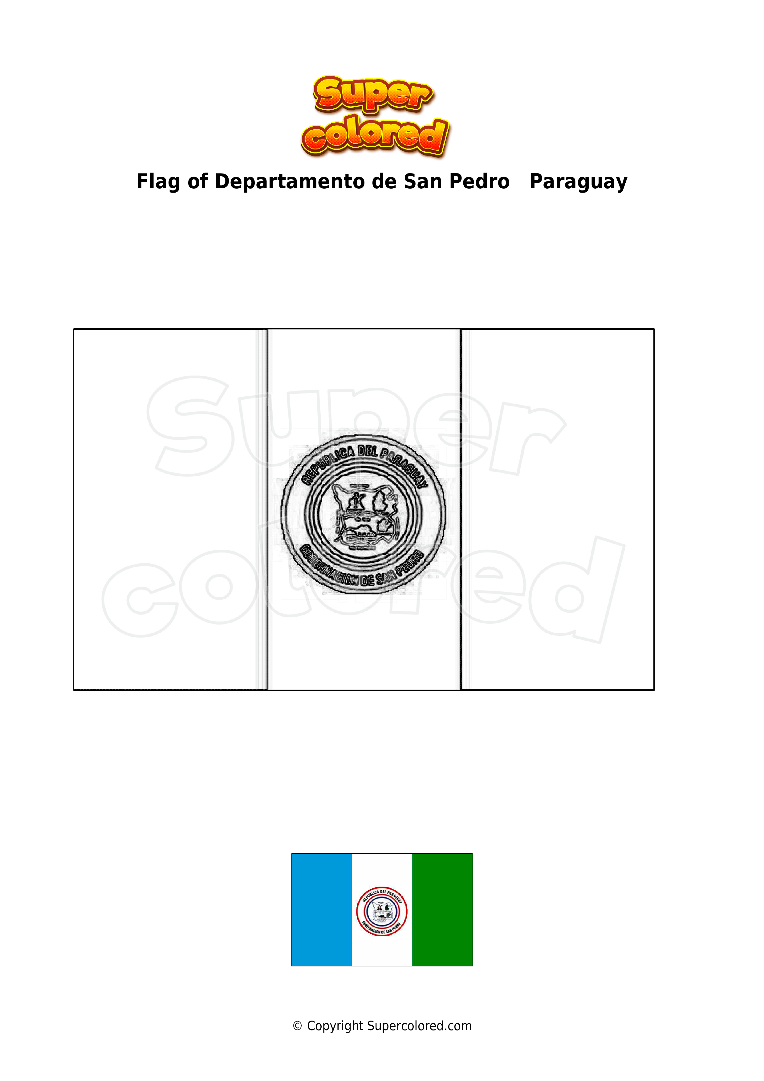 Coloring page flag of departamento de san pedro paraguay
