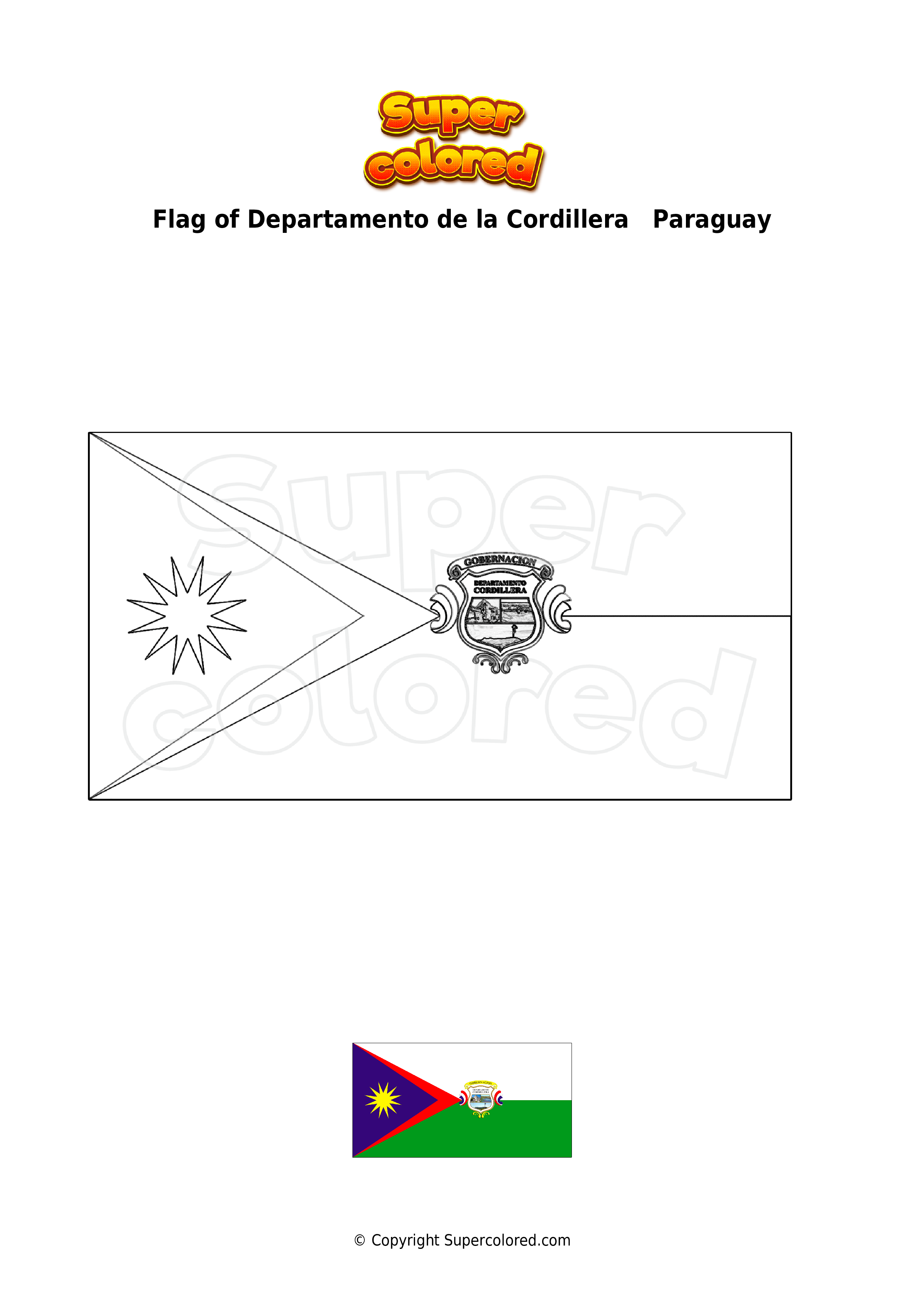 Coloring page flag of departamento de la cordillera paraguay