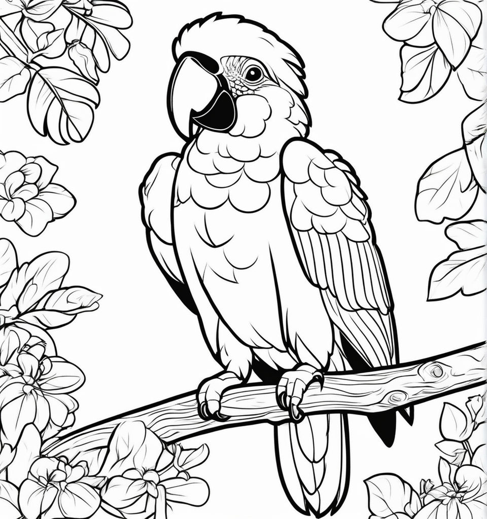 Please generate a coloring illustration of a parakeet with outline smooth lines