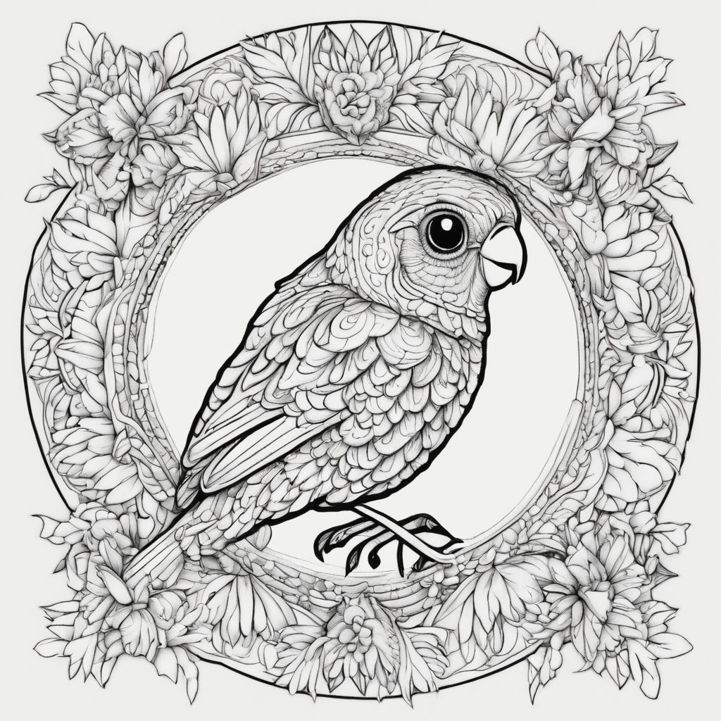 Please generate a coloring illustration of a parakeet with outline smooth lines