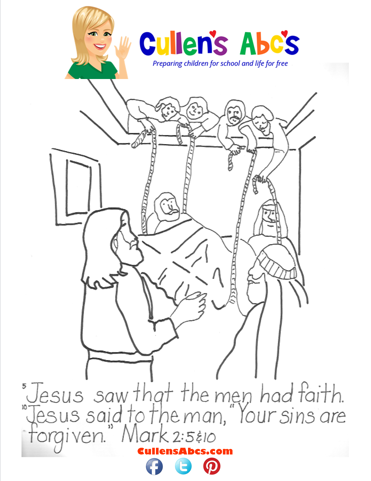 Bible key point coloring page hole in the roof free childrens videos activities