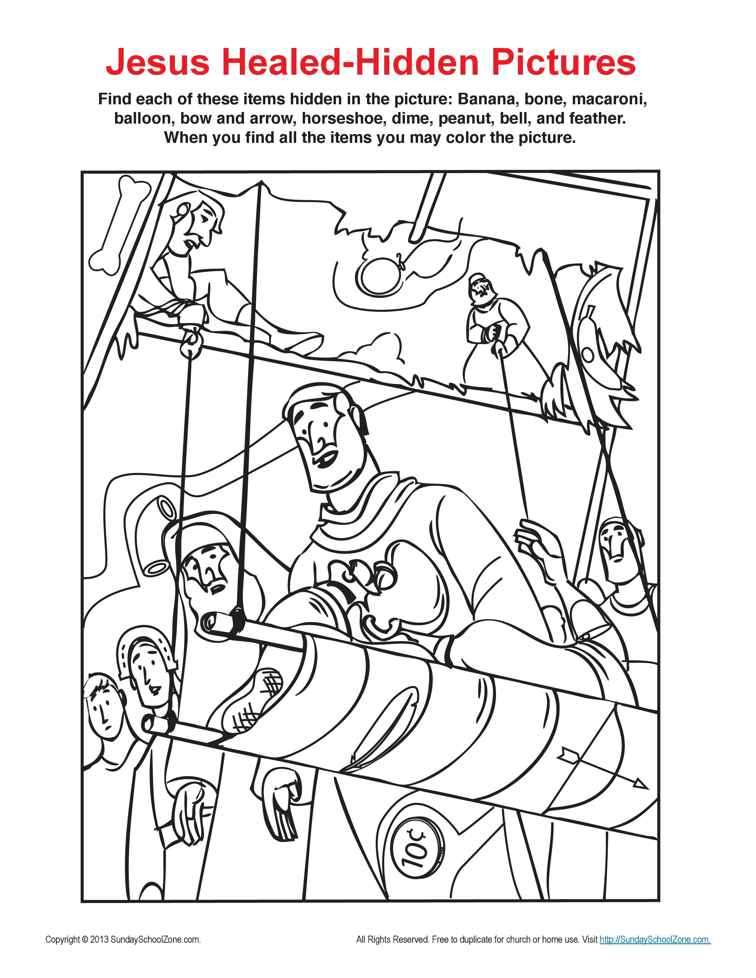 Jesus healed the paralytic hidden pictures jesus heals bible coloring pages hidden pictures