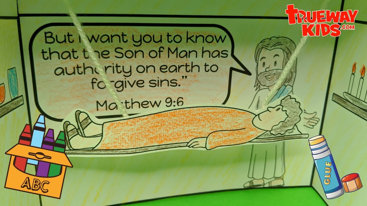 Jesus heals the lame man through roof bible craft