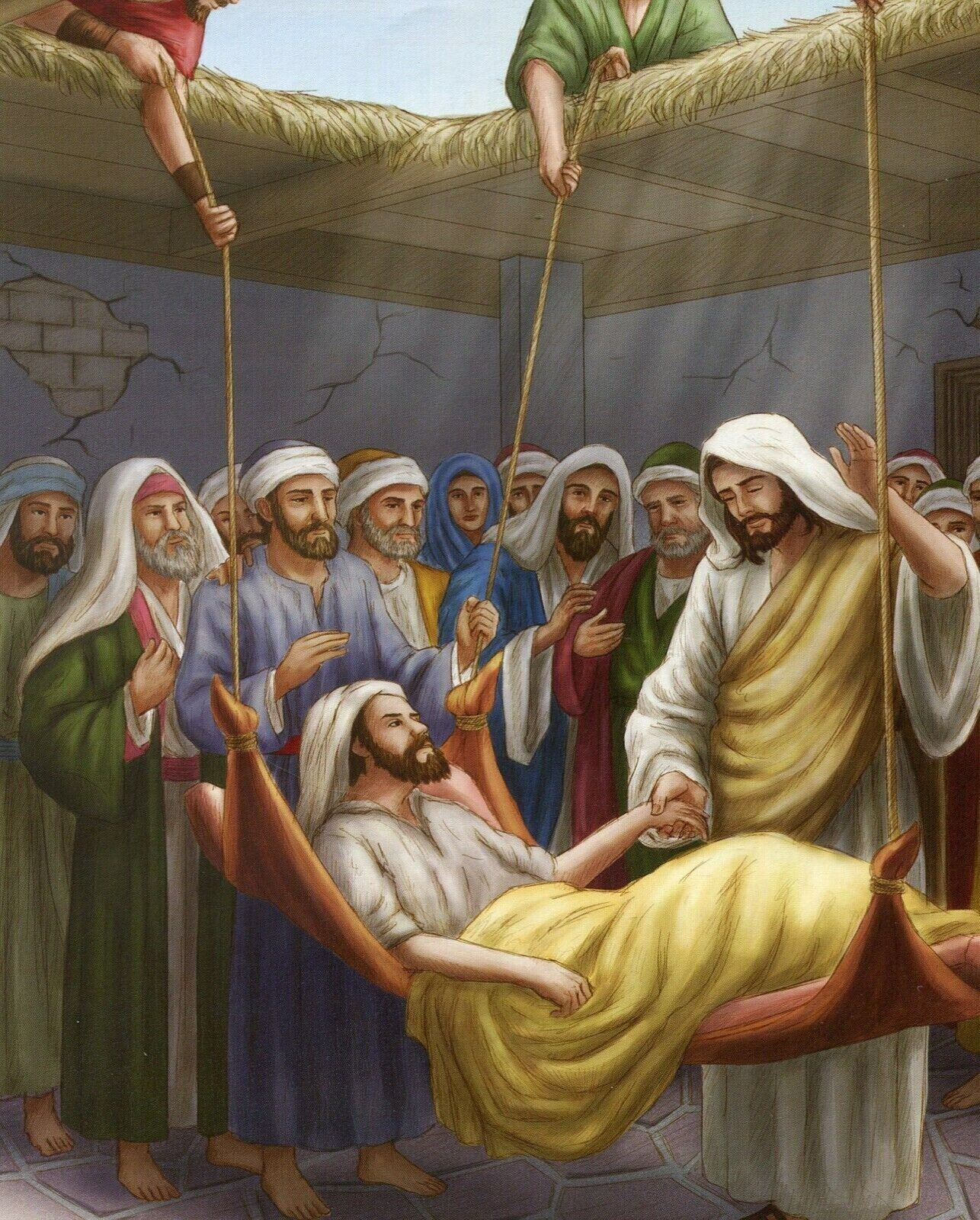 Jesus heals paralyzed man x premium satin print ready to be framed