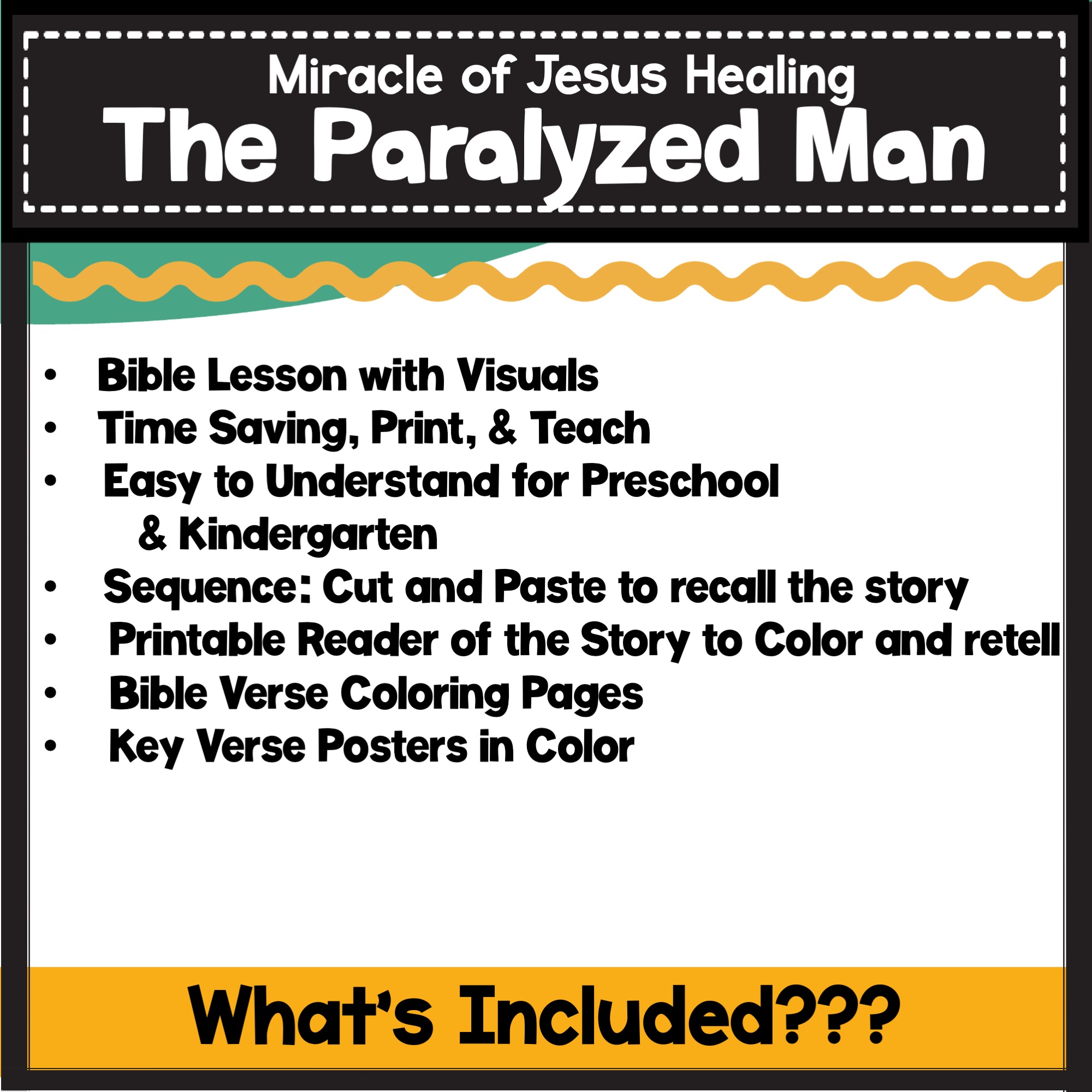 Miracle of jesus heals the paralyzed man bible lesson activities preschool kindergarten made by teachers