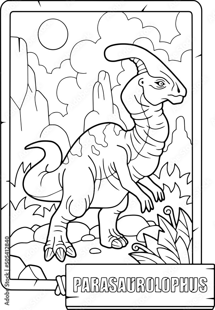 Coloring book for children prehistoric dinosaur parasaurolophus outline illustration vector