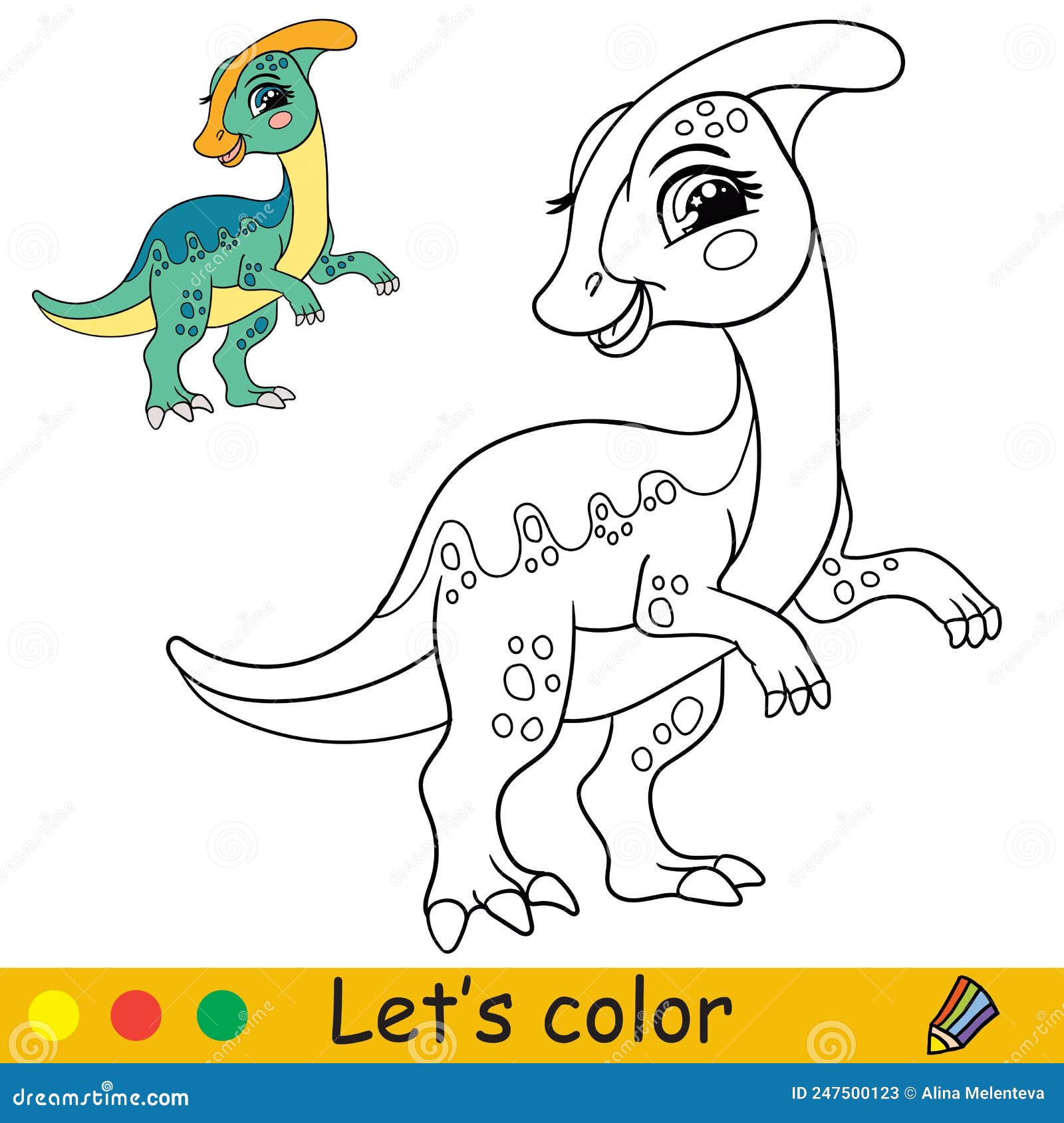 Cartoon standing parasaurolophus coloring book page vector stock vector