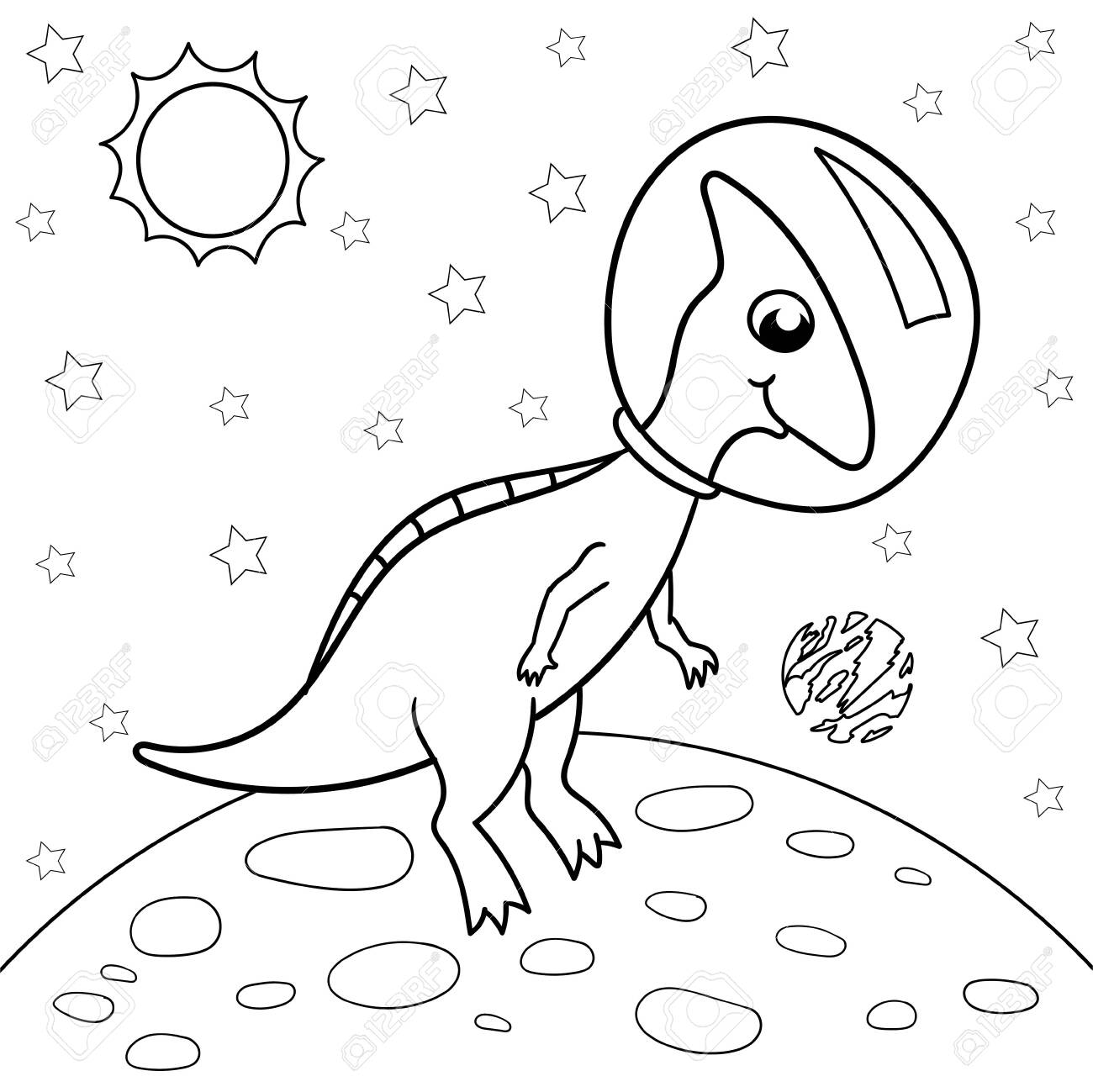Vector illustration of dinosaur astronaut in space parasaurolophus
