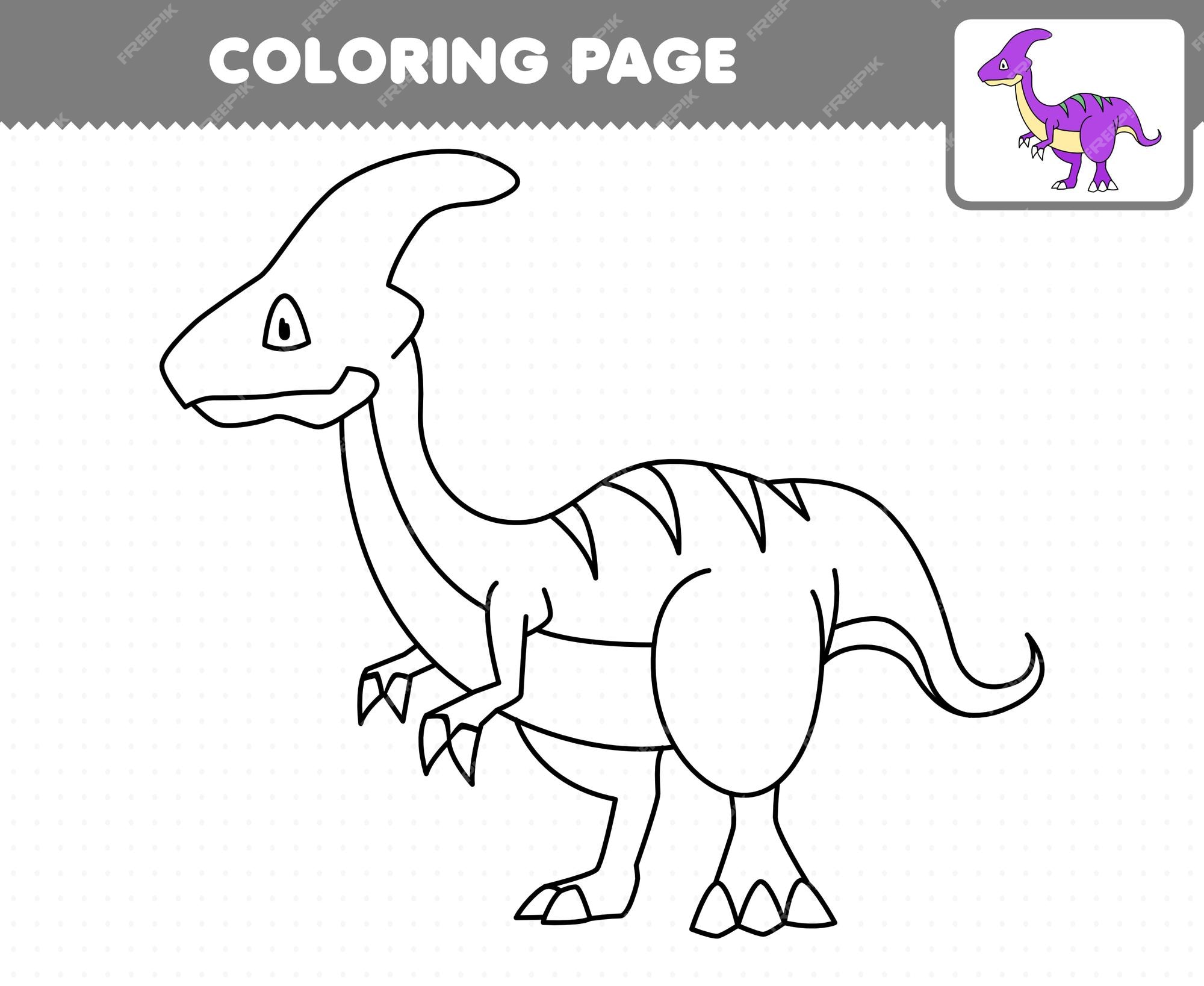 Premium vector education game for children coloring page cartoon prehistoric dinosaur parasaurolophus