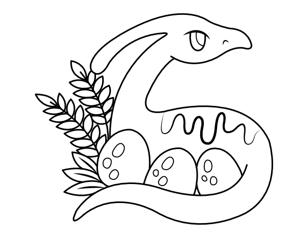 Printable parasaurolophus with eggs coloring page