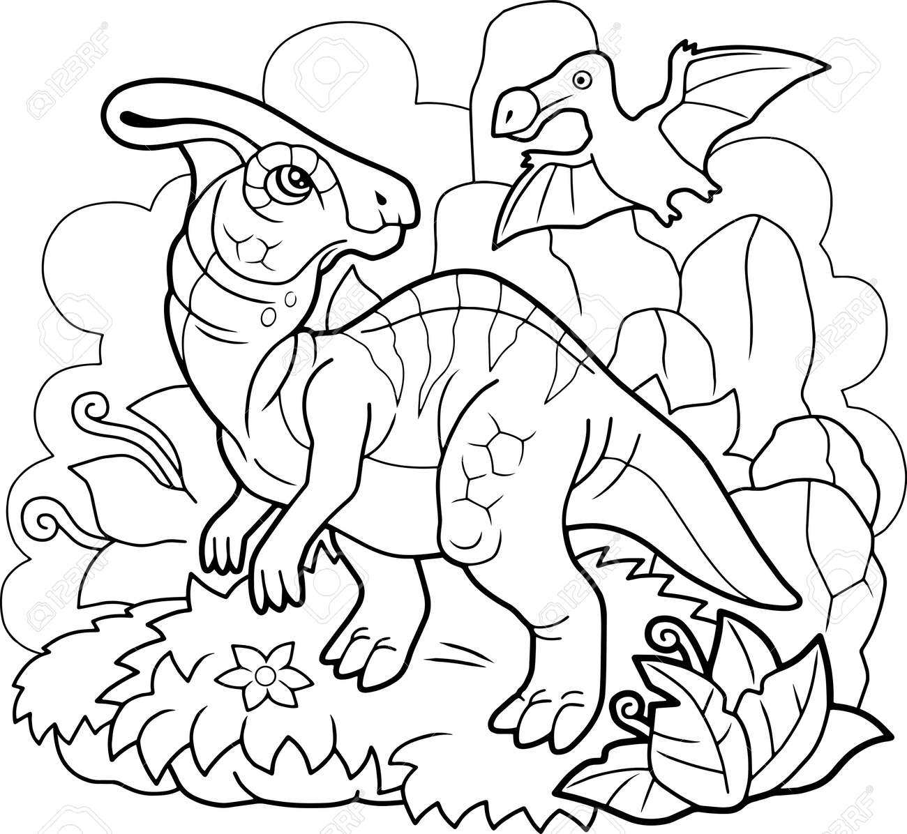 Cartoon cute dinosaur parasaurolophus coloring book funny illustration royalty free svg cliparts vectors and stock illustration image