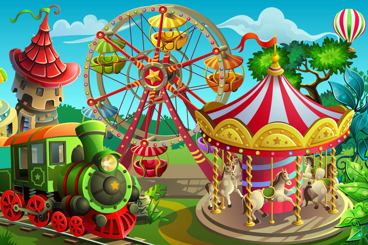Amusement park jigsaw puzzle for children cartoon illustrations puzzle garage