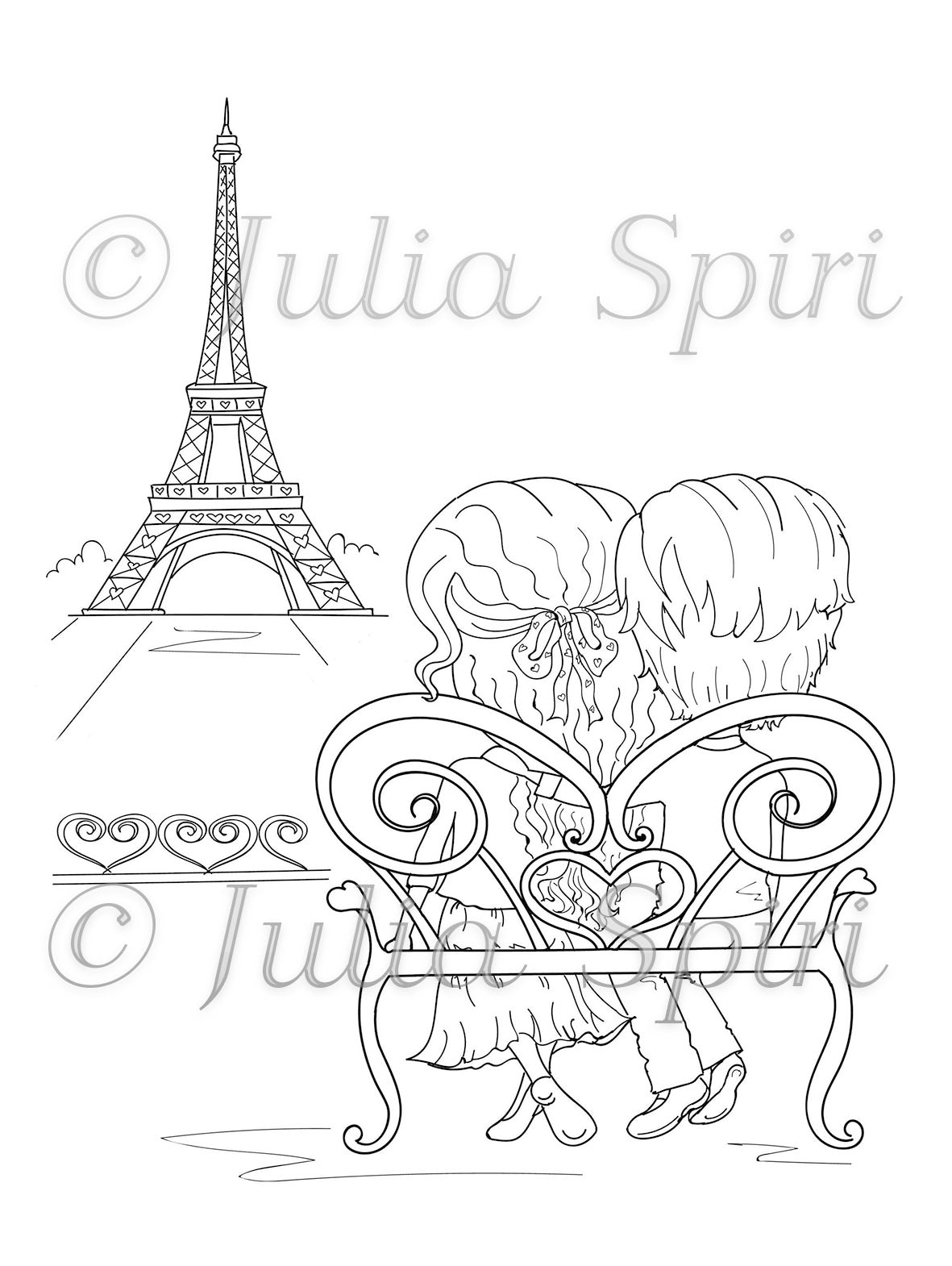 Coloring page boy and girl love in paris â the art of julia spiri