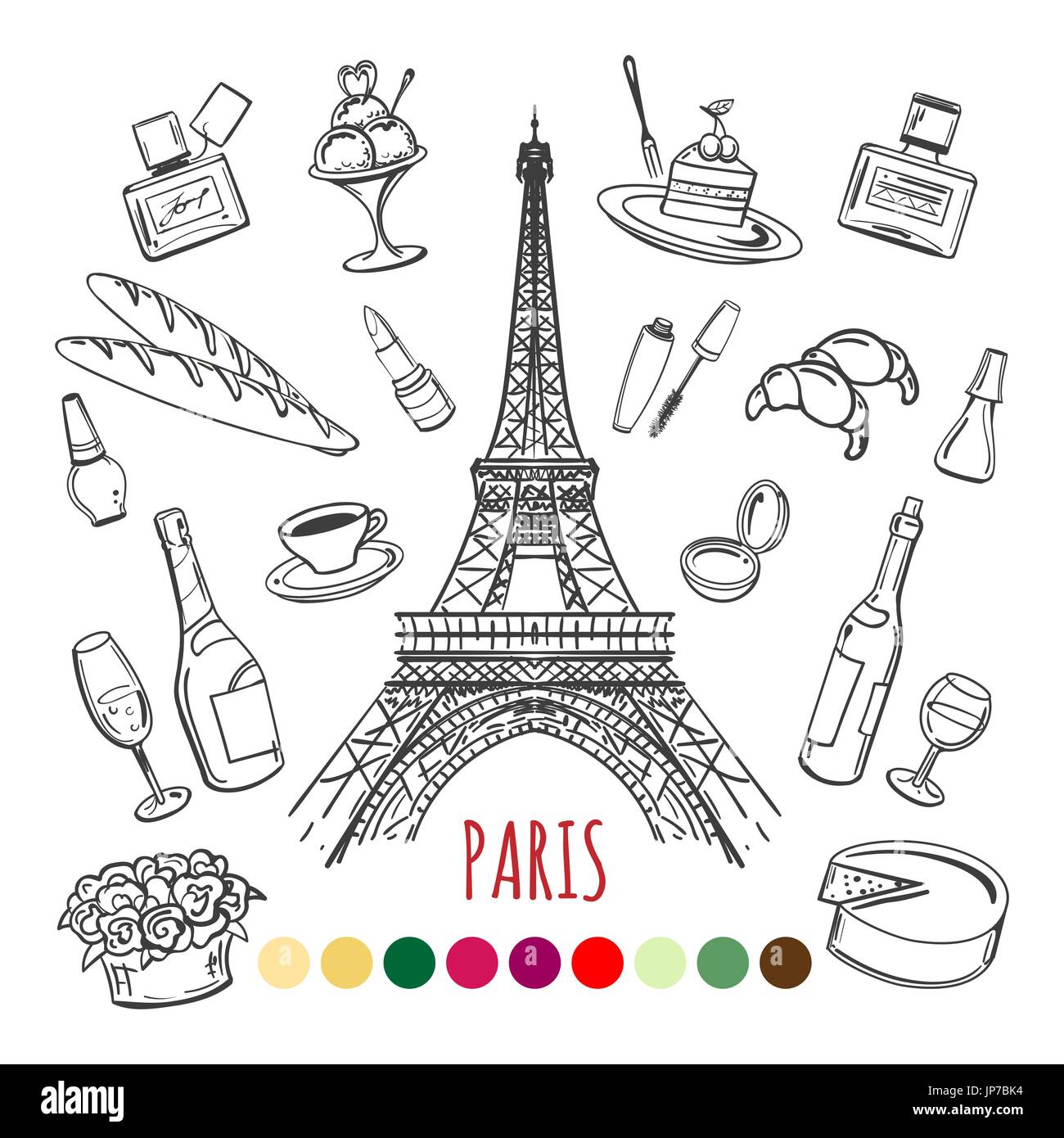 Paris coloring page with color swatches vector illustration stock vector image art