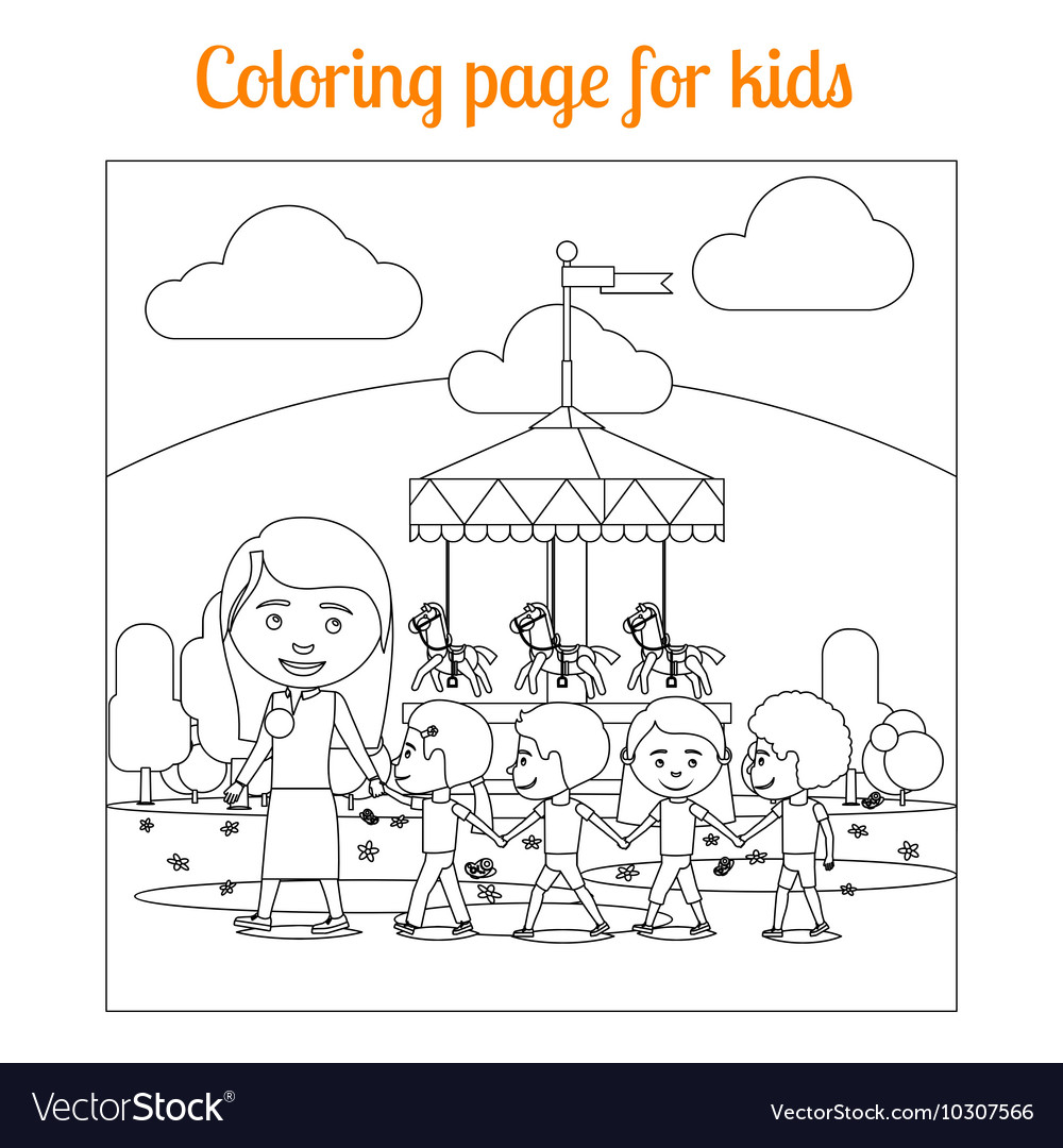 Coloring page for kids amusement park royalty free vector