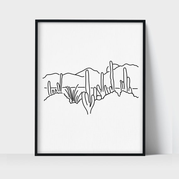 Saguaro national park line art drawing unframed print