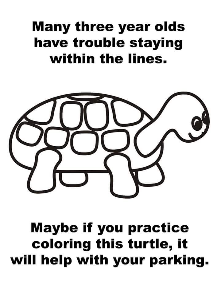 Many three year olds have trouble staying within the lines maybe if you practice coloring this turtle it will heâ bad parking notes parking notes funny quotes