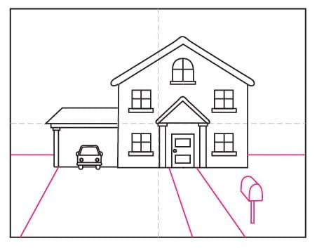 Easy how draw a house with a car tutorial video and a house and car coloring page house drawing cars coloring pages kids art projects