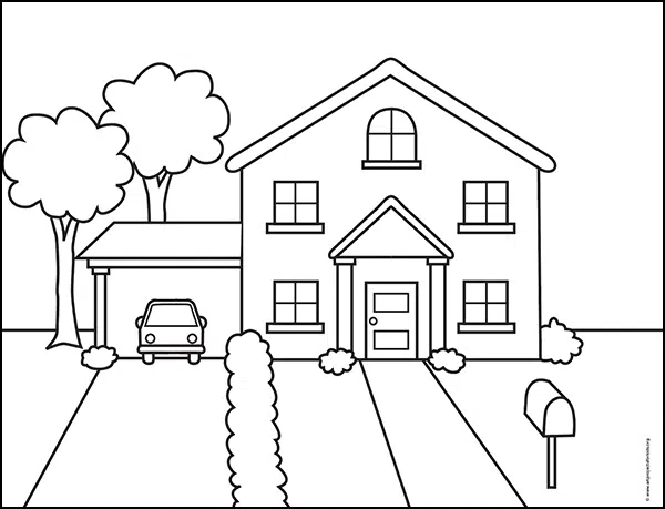 Easy how draw a house with a car tutorial video coloring page