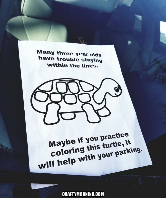 Funny turtle parking coloring page