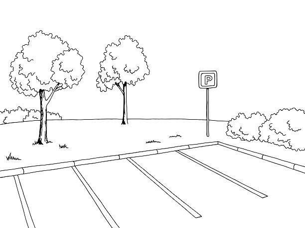 Parking graphic black white landscape sketch illustration vector stock illustration
