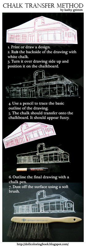 The doll coloring book chalk transfer a parking lot service station