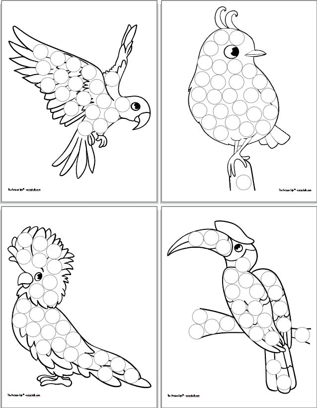 Free printable tropical bird do a dot pages for toddlers preschoolers bird crafts preschool bird crafts bird coloring pages