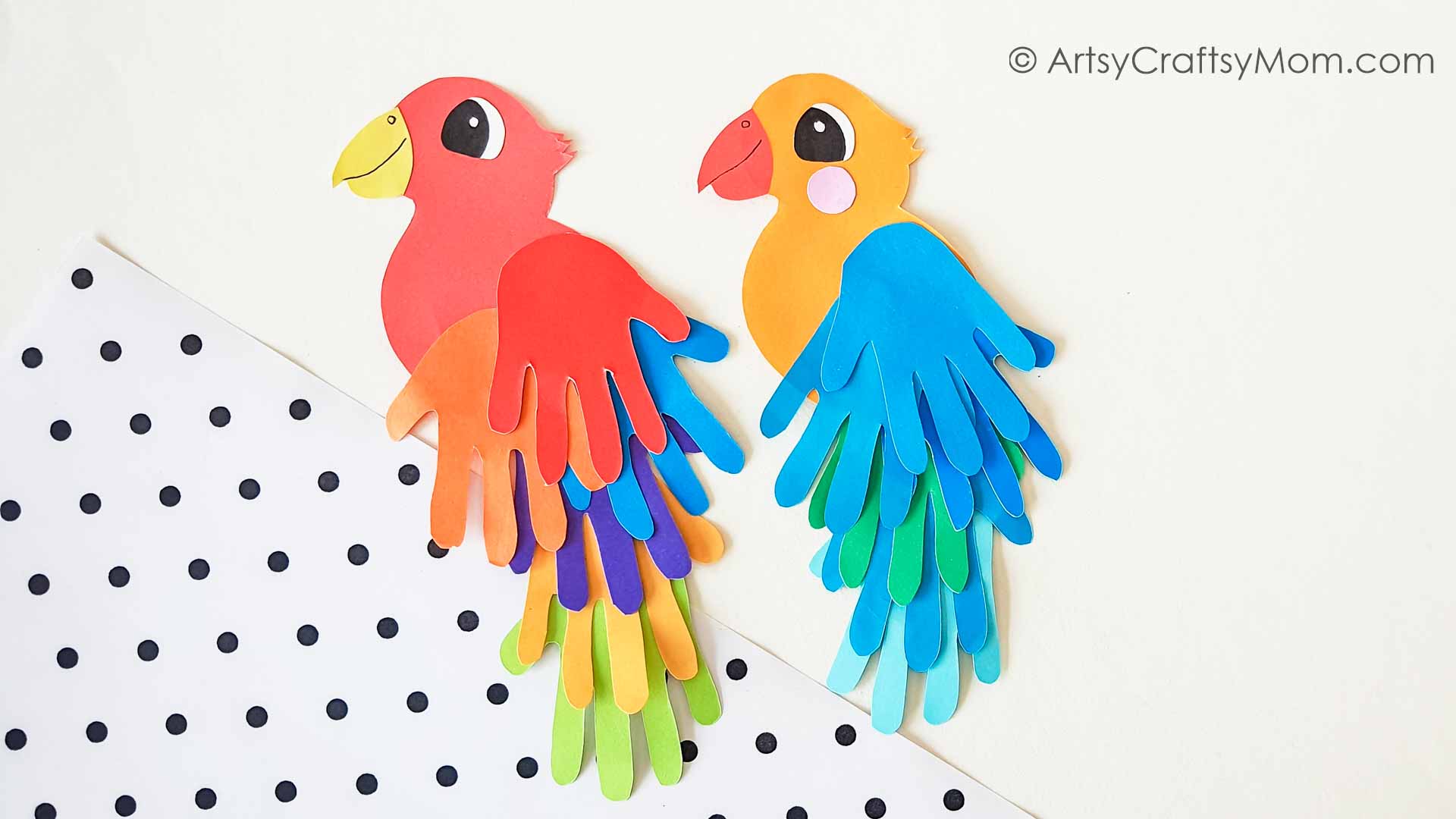 Bright and colorful handprint parrot craft for kids