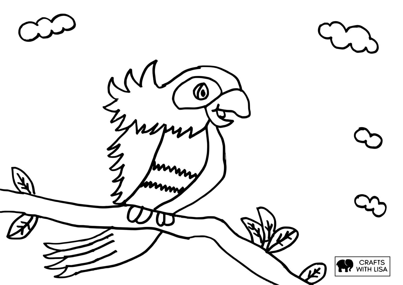 Bird parrot on a branch coloring page
