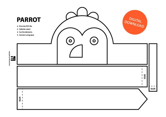 Parrot paper crown printable coloring crown coloring face mask crown template animal headband printable crown parrot parrot mask