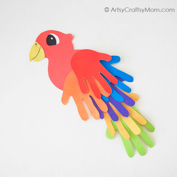 Bright and colorful handprint parrot craft for kids