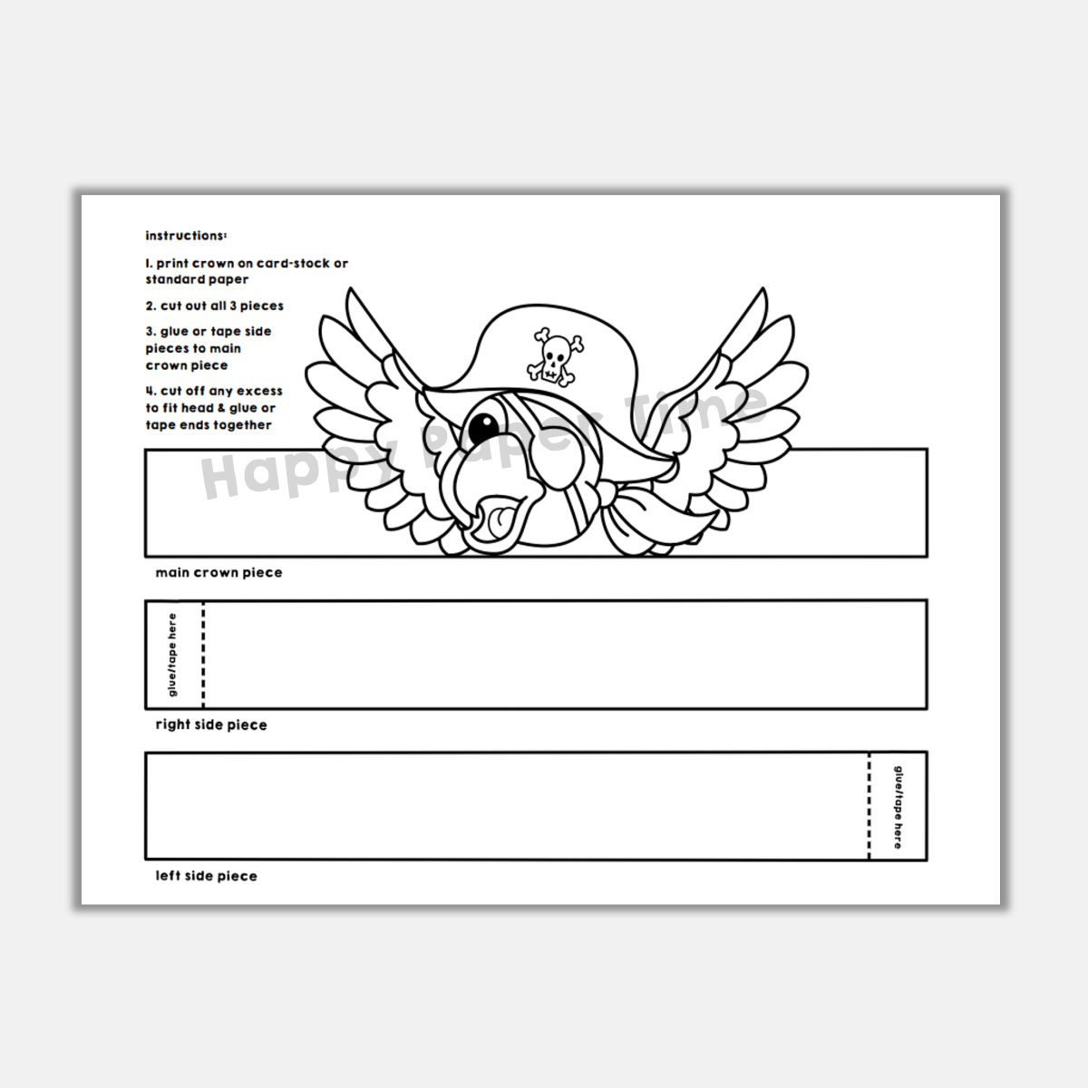 Pirate parrot paper crown coloring craft skull made by teachers