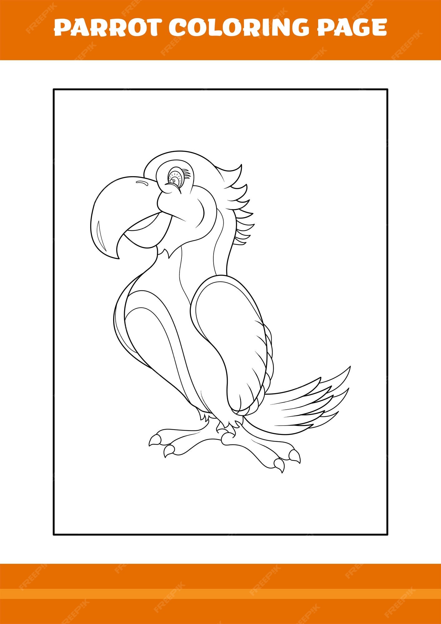 Premium vector cute parrot coloring book line art design for kids printable coloring page