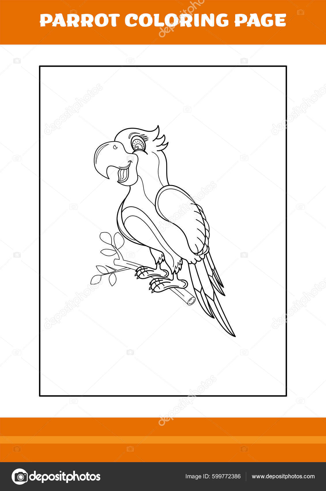 Cute parrot coloring book line art design kids printable coloring stock vector by nipunkundu