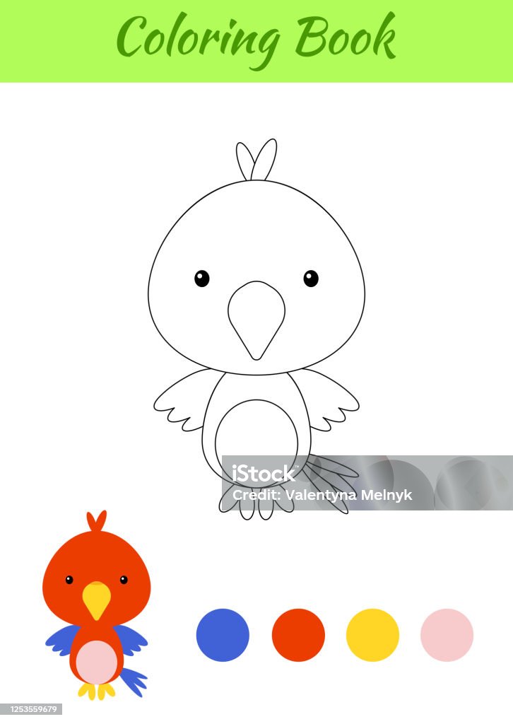 Coloring page happy little baby parrot printable coloring book for kids educational activity for kindergarten and preschool with cute animal flat cartoon colorful vector illustration stock illustration