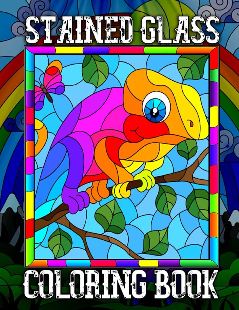 Stained glass coloring book adult coloring book with creative window designs featuring bears horses reptiles fish octopuses foxes parrots lighthouses patterns and more by kassulke nicole