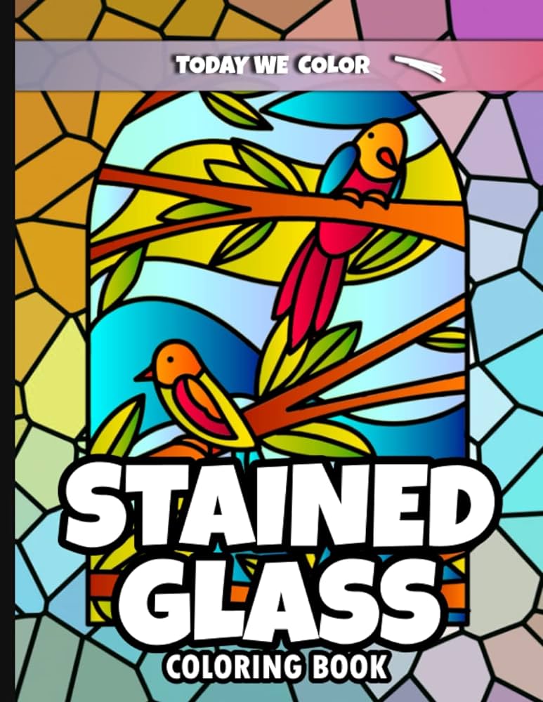 Stained glass coloring book flower and bird stained glass coloring book for adults with pages