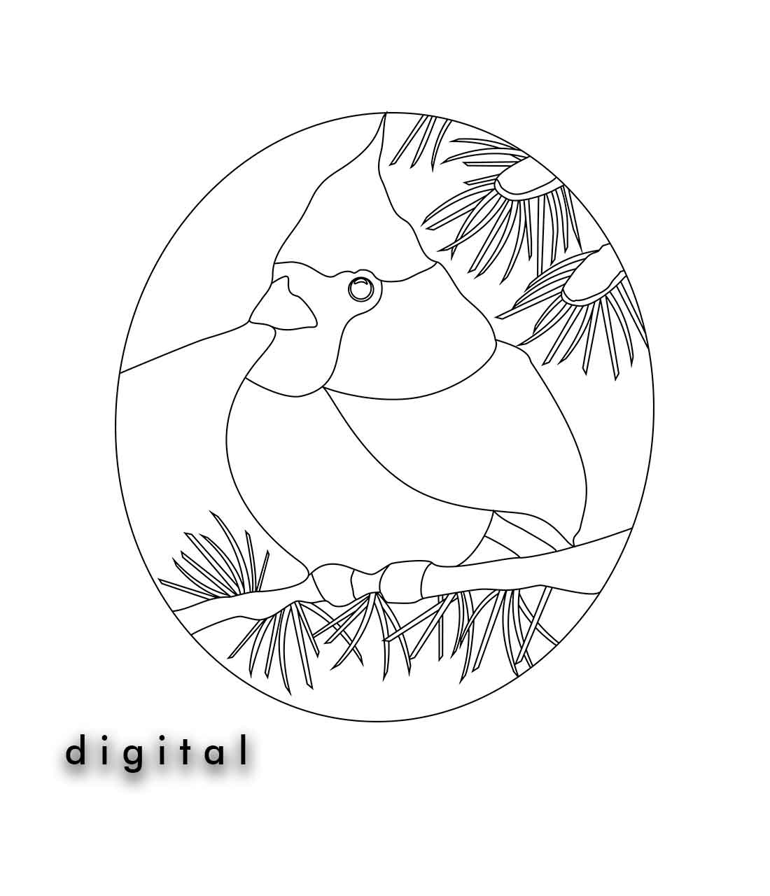Red cardinal with engraving stained glass pattern