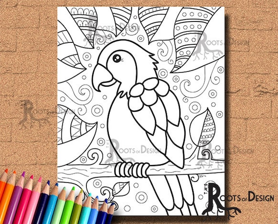 Instant download coloring parrot art coloring print doodle art printable
