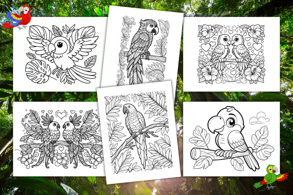 Free parrot coloring pages for kids