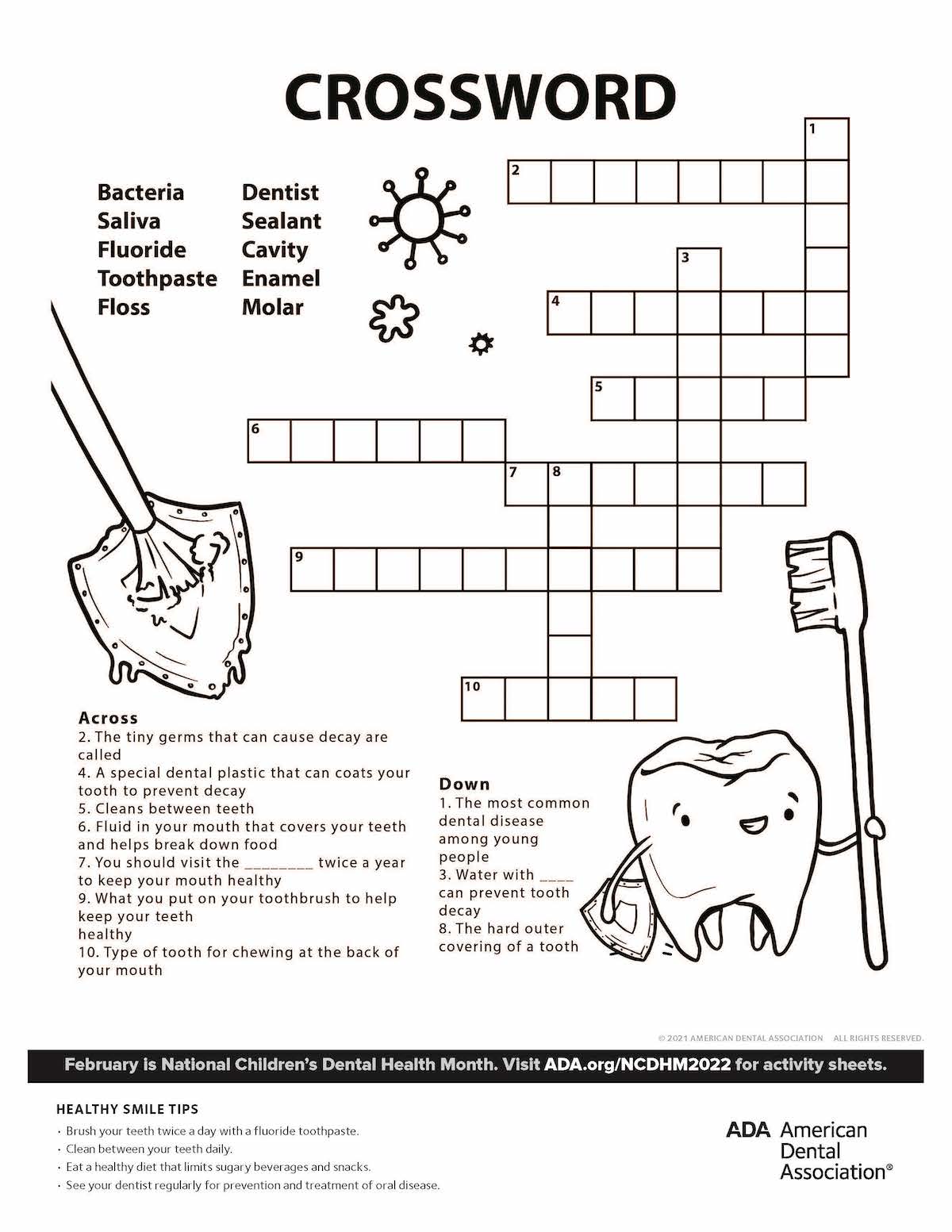 Childrens dental health month activity sheets
