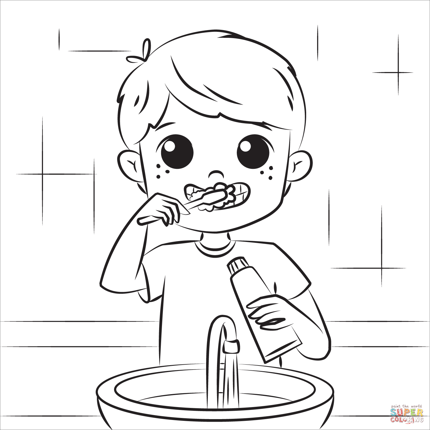 Child brushes his teeth coloring page free printable coloring pages