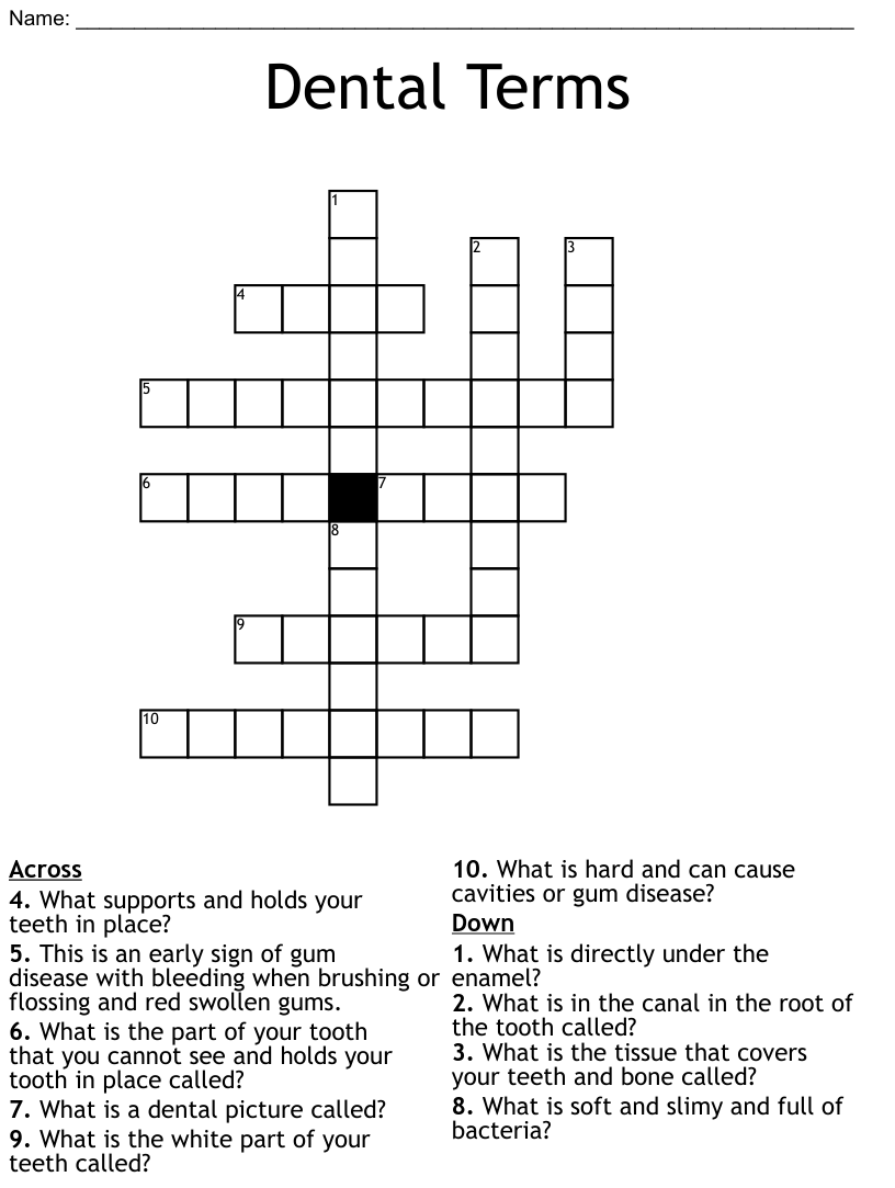 Dental terms crossword